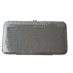 Hard Case Silver Sequin Wallet 17 x 9 x 2 cm